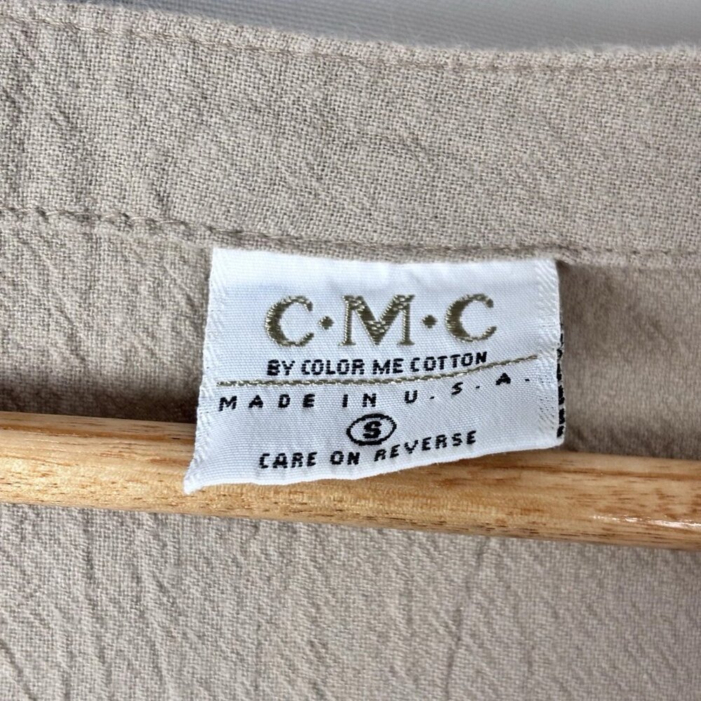 CMC Color Me Cotton Linen-Look Dress Small S Beige Tan Midi Pocket Made In USA - Picture 7 of 12